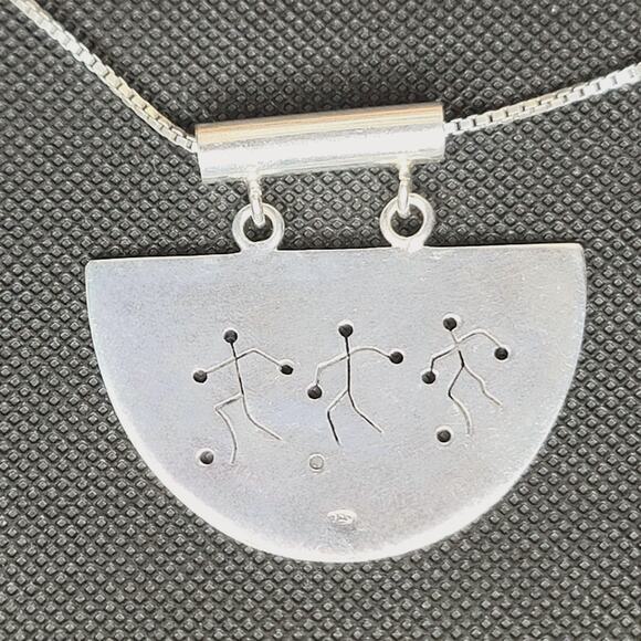 Vintage 925 Native? Hinged Pendant on 24" Sterling Necklace - Picture 5 of 7